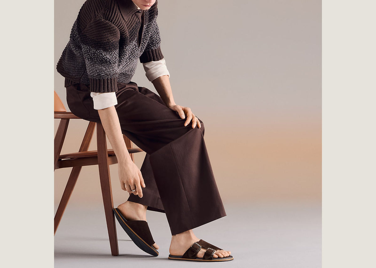 Hermes Naxos Sandal Marron Ebène Suede Calfskin Leather