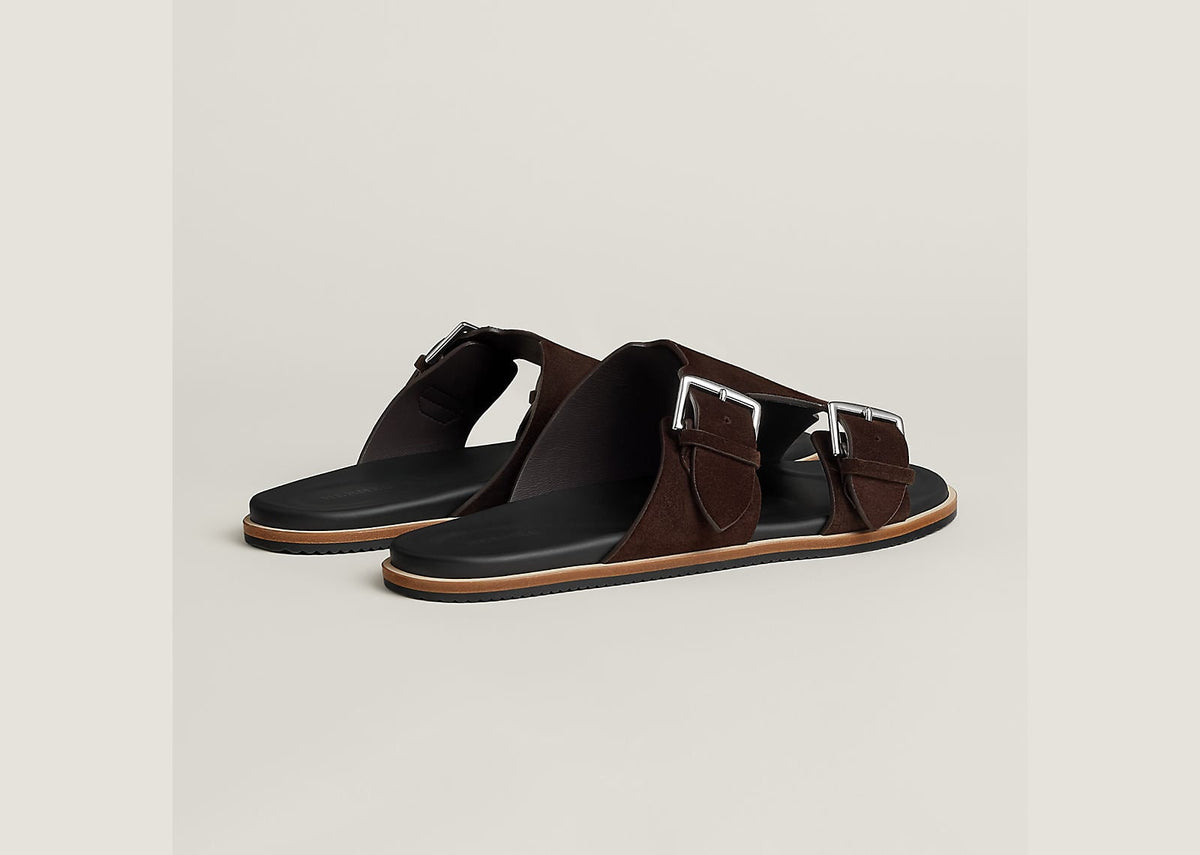 Hermes Naxos Sandal Marron Ebène Suede Calfskin Leather