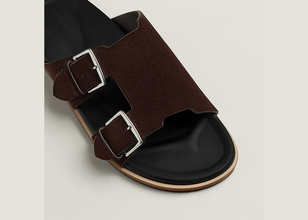 Hermes Naxos Sandal Marron Ebène Suede Calfskin Leather