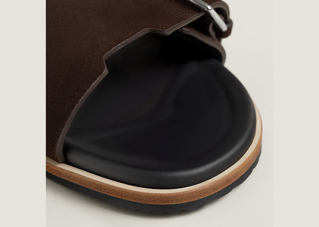 Hermes Naxos Sandal Marron Ebène Suede Calfskin Leather