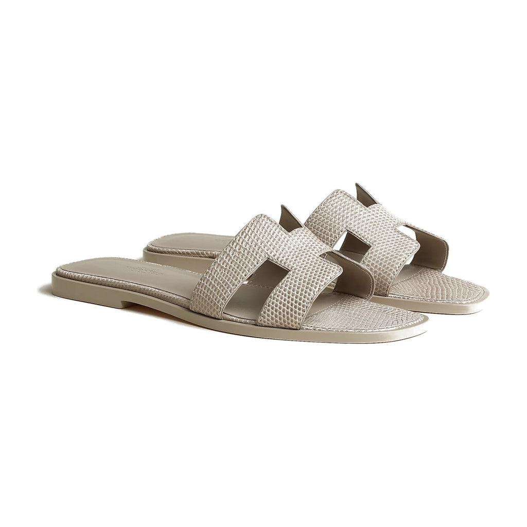 Hermes Oran Sandal Beige Galet Box Lizard Leather