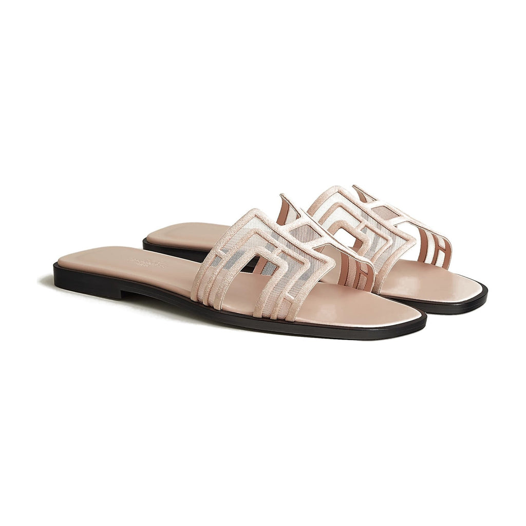 Hermes Oran Sandal Beige Nude Box Suede Goatskin And Mesh