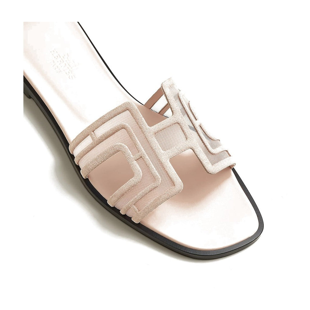 Hermes Oran Sandal Beige Nude Box Suede Goatskin And Mesh