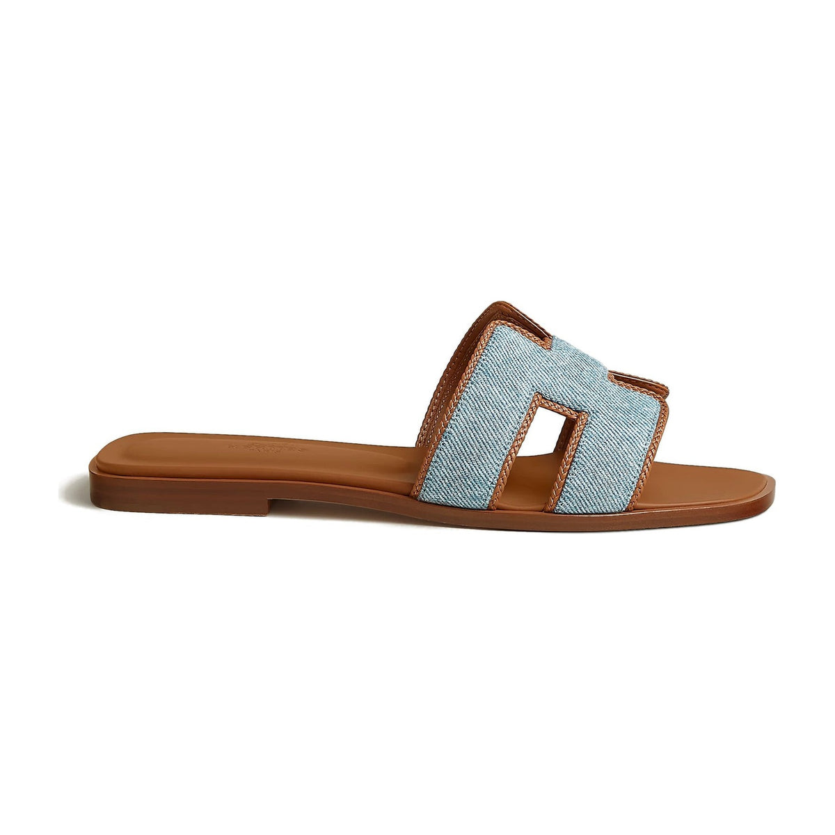 Hermes Oran Sandal Bleu Clair Box Denim And Nappa Leather