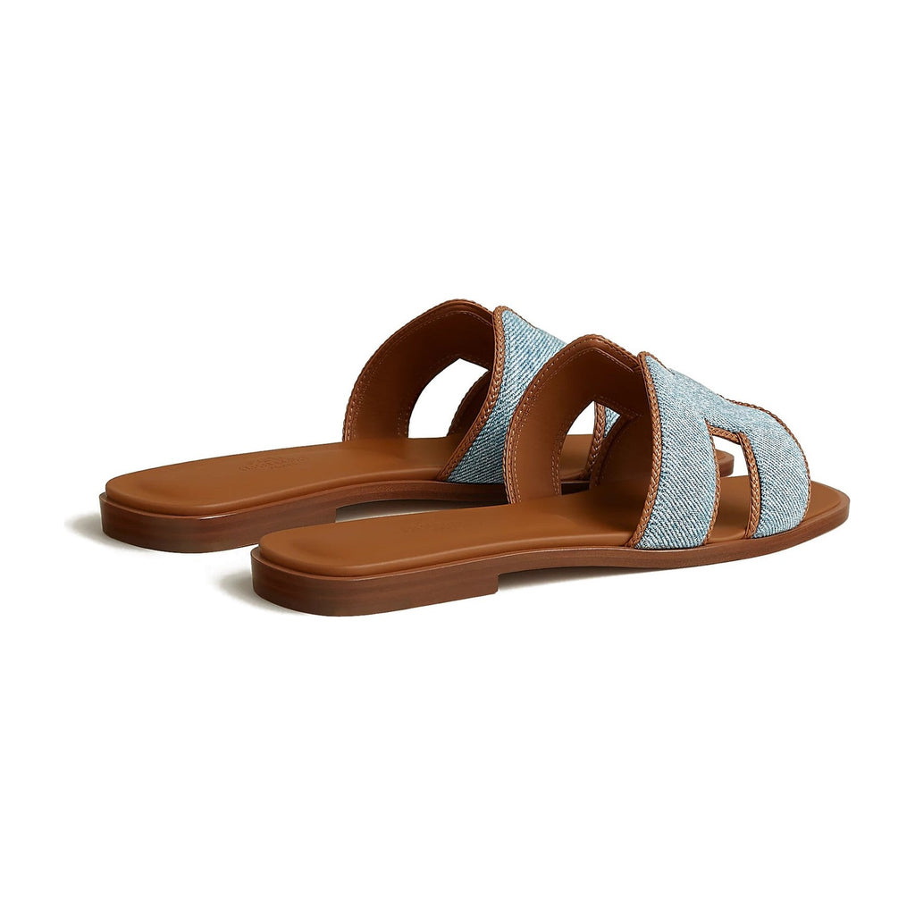Hermes Oran Sandal Bleu Clair Box Denim And Nappa Leather