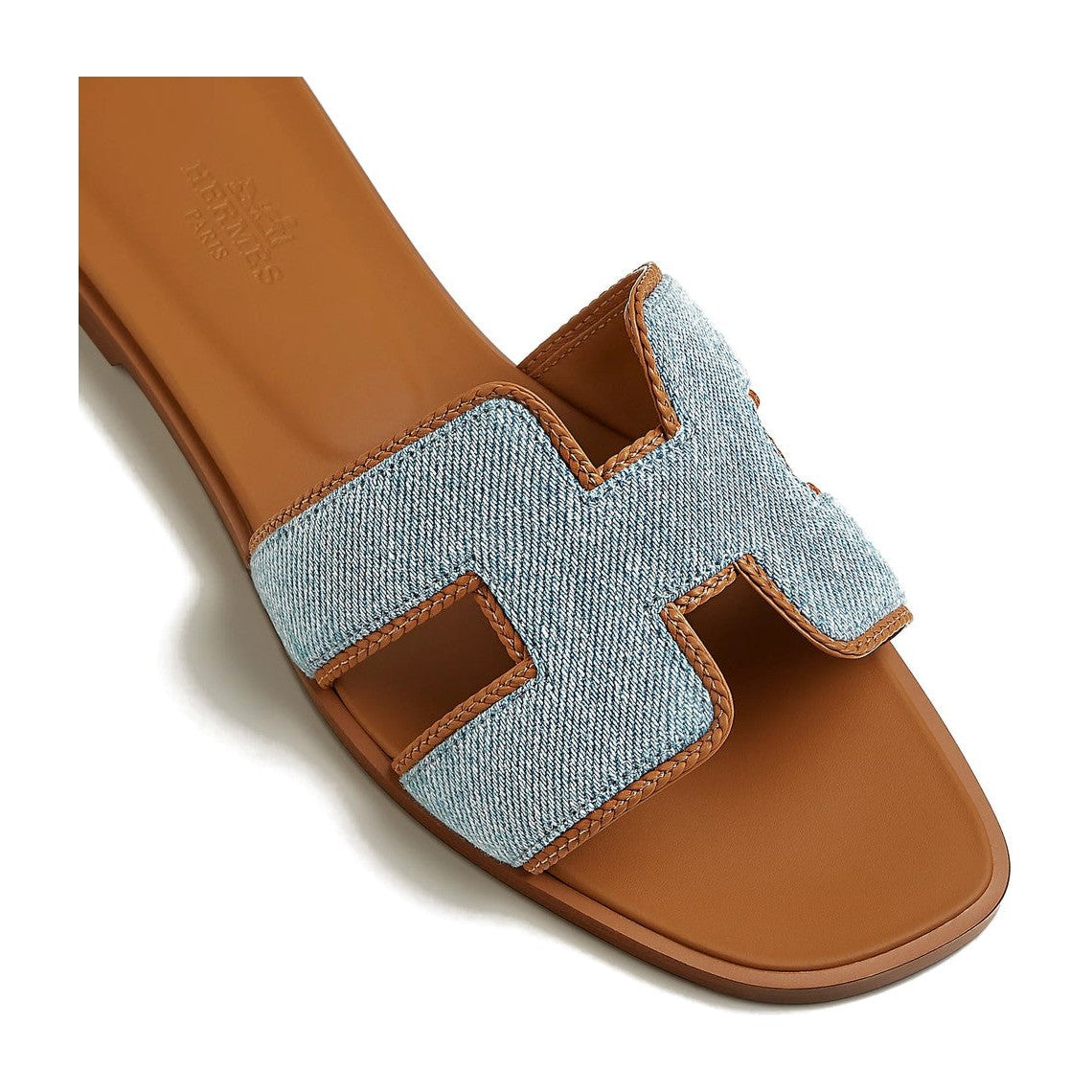 Hermes Oran Sandal Bleu Clair Box Denim And Nappa Leather