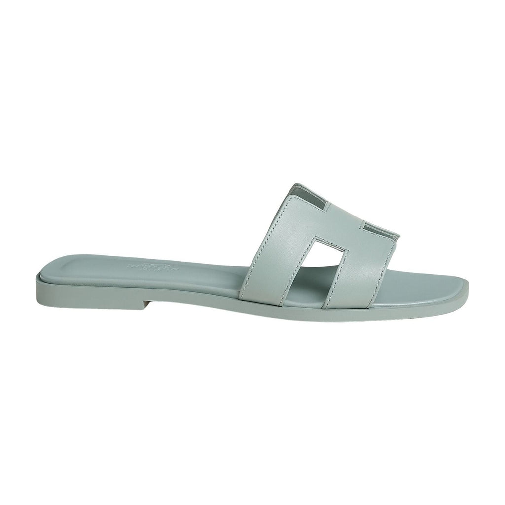 Hermes Oran Sandal Bleu Glacier Box Calfskin Leather