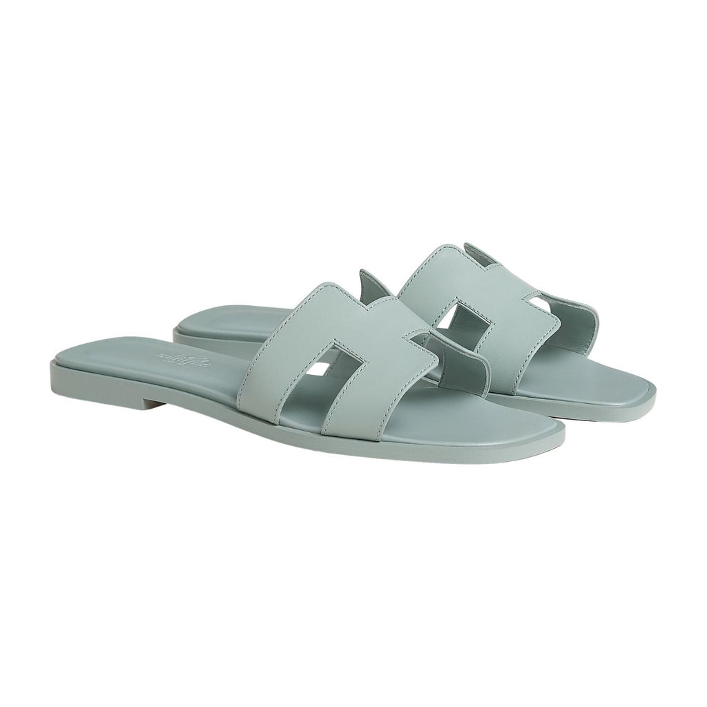 Hermes Oran Sandal Bleu Glacier Box Calfskin Leather