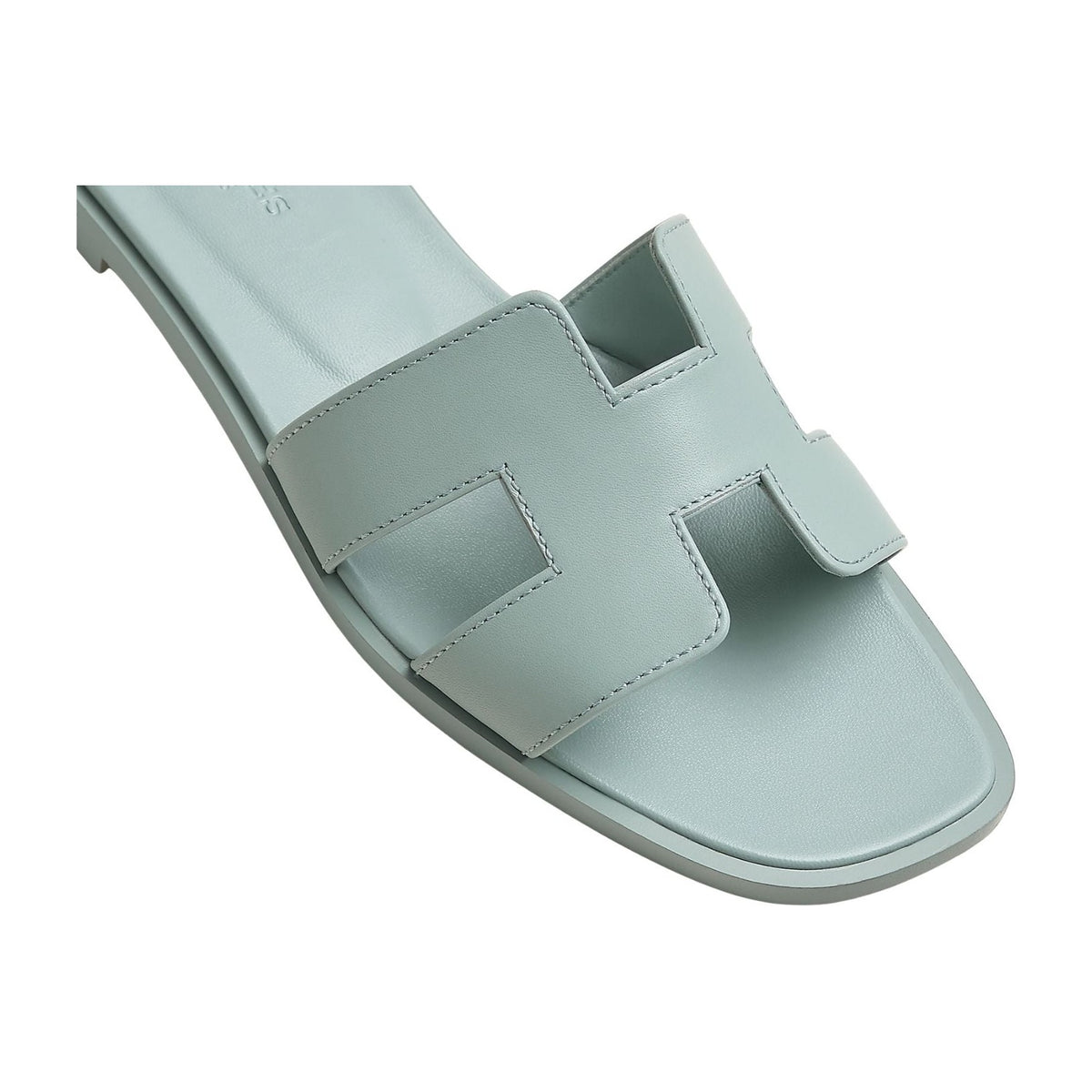 Hermes Oran Sandal Bleu Glacier Box Calfskin Leather