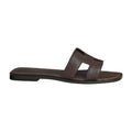 Hermes Oran Sandal Chocolat Box iguana Leather