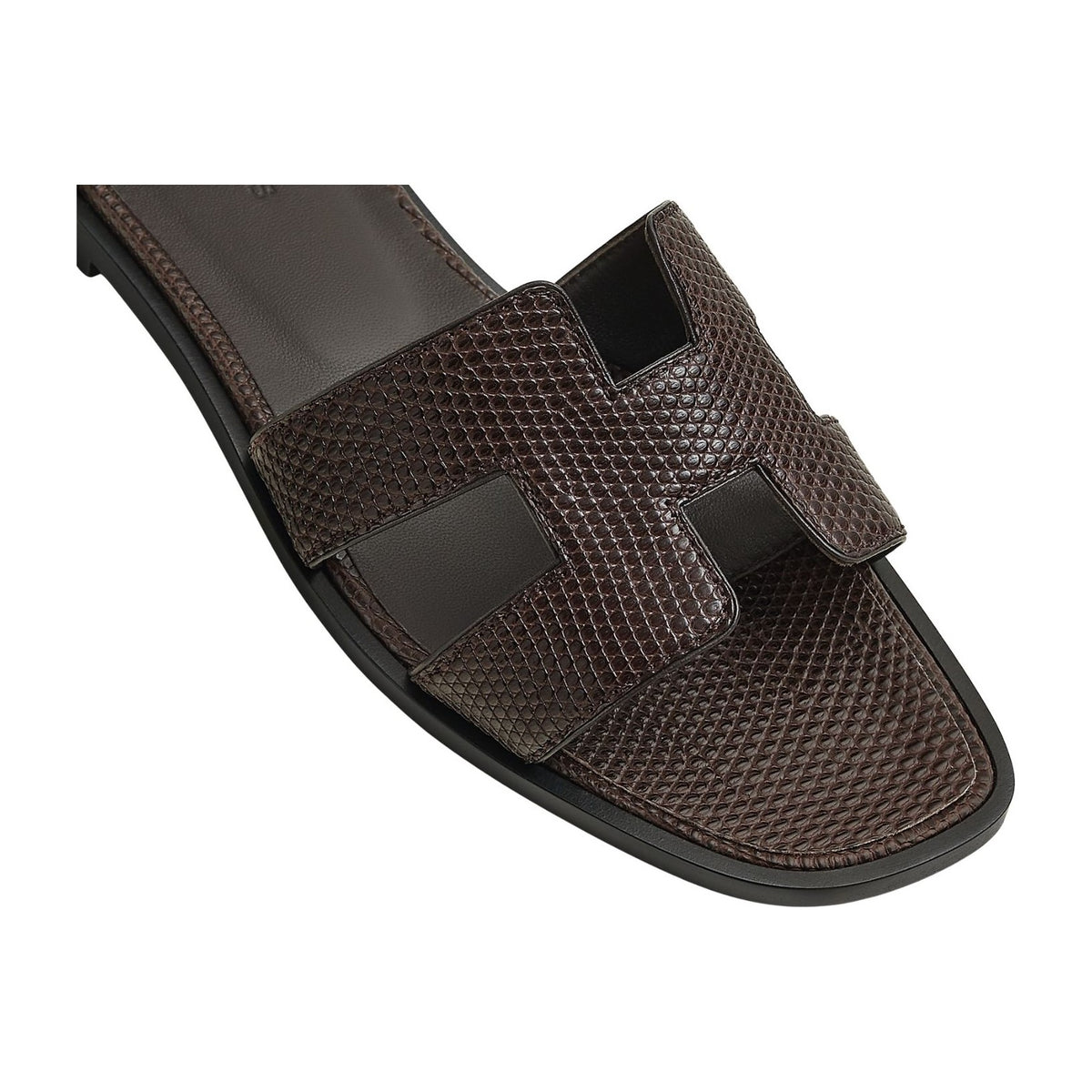 Hermes Oran Sandal Chocolat Box iguana Leather