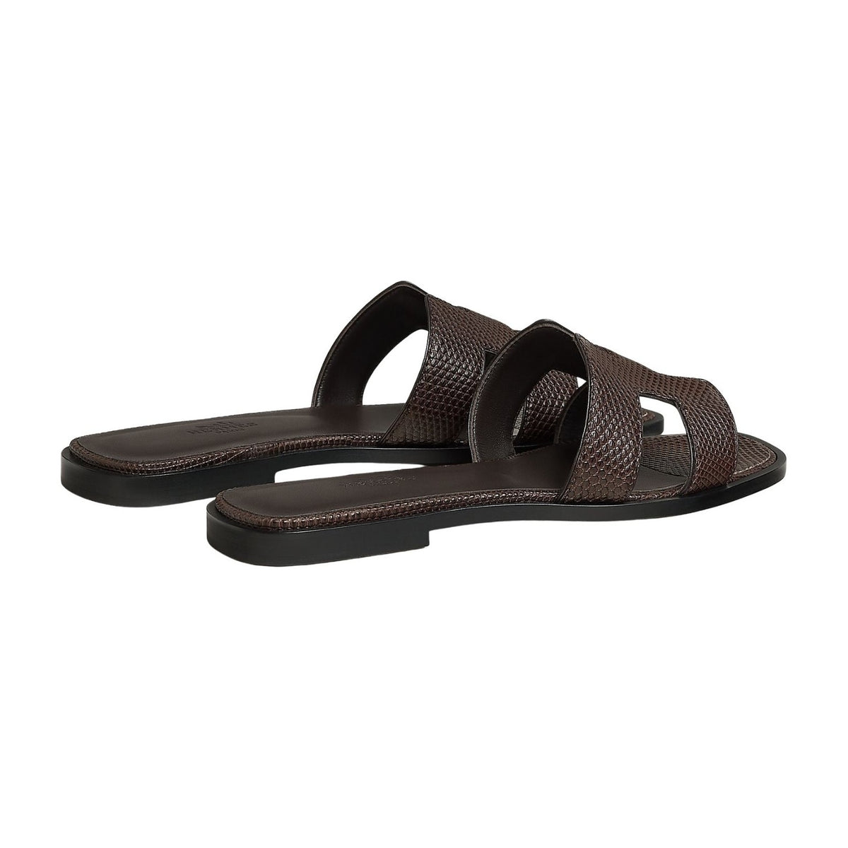 Hermes Oran Sandal Chocolat Box iguana Leather