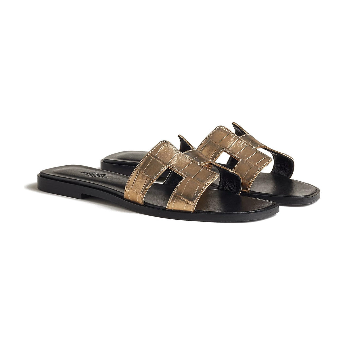 Hermes Oran Sandal Doré Foncé Box Alligator Leather