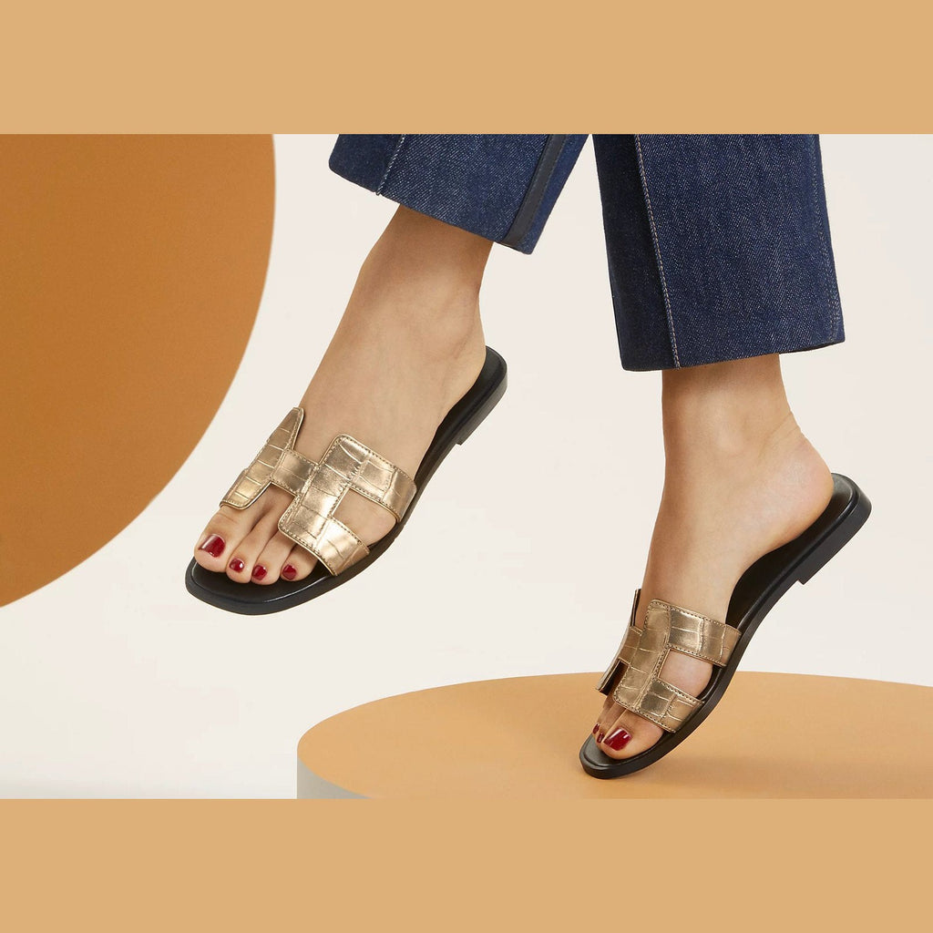 Hermes Oran Sandal Doré Foncé Box Alligator Leather