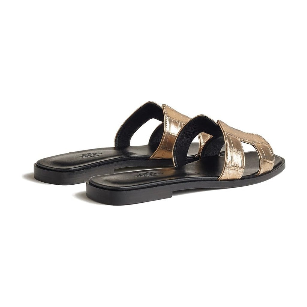 Hermes Oran Sandal Doré Foncé Box Alligator Leather
