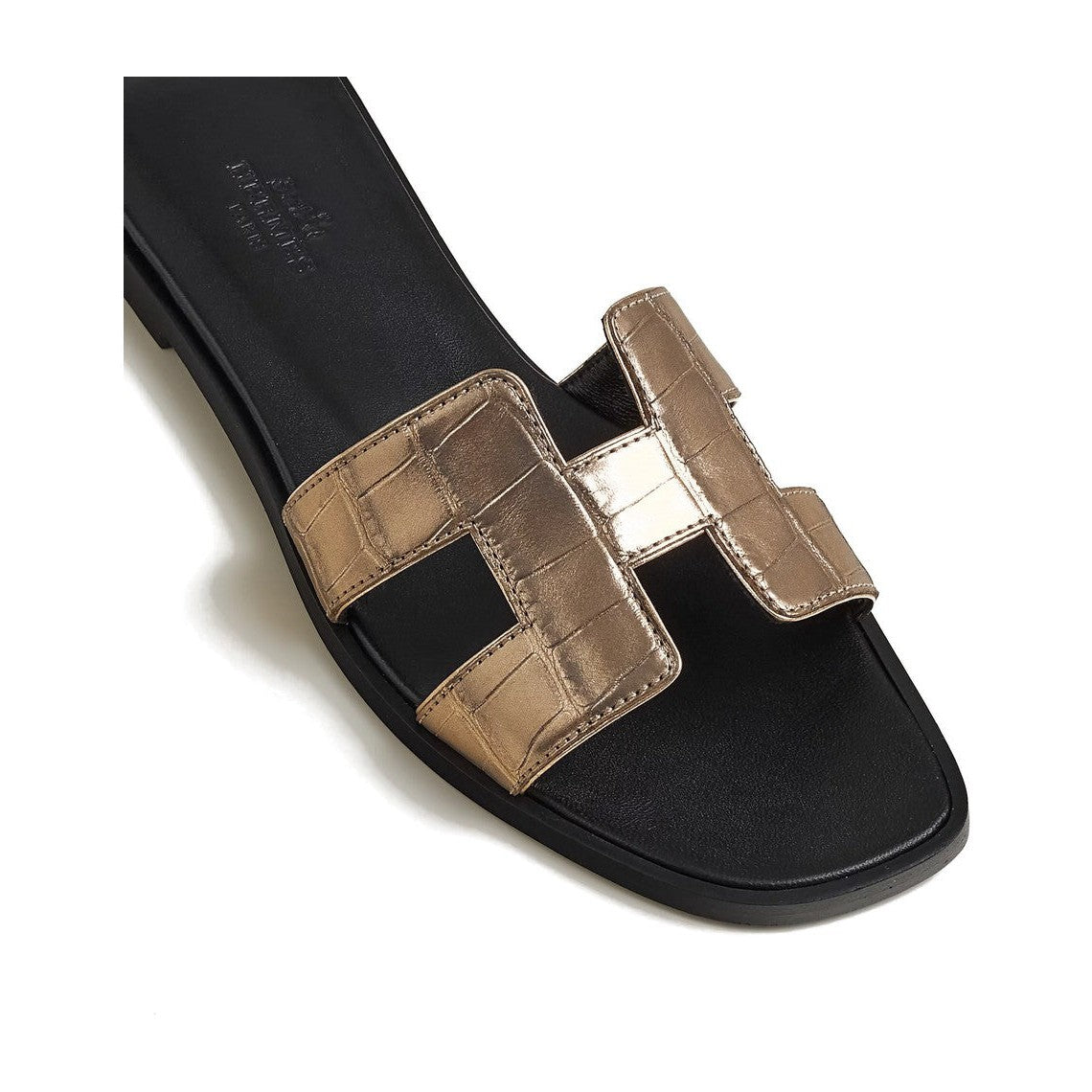 Hermes Oran Sandal Doré Foncé Box Alligator Leather
