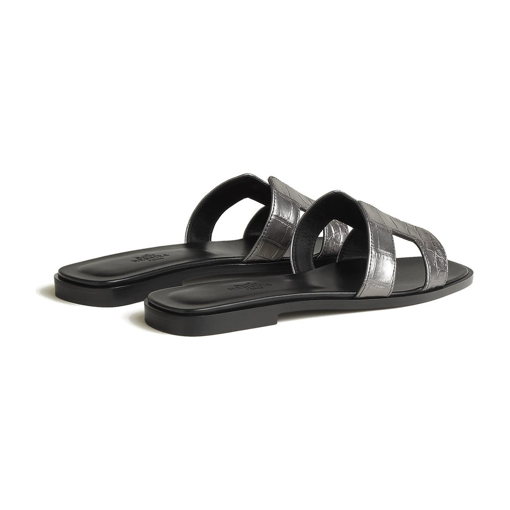 Hermes Oran Sandal Gris Argenté Box Alligator Leather