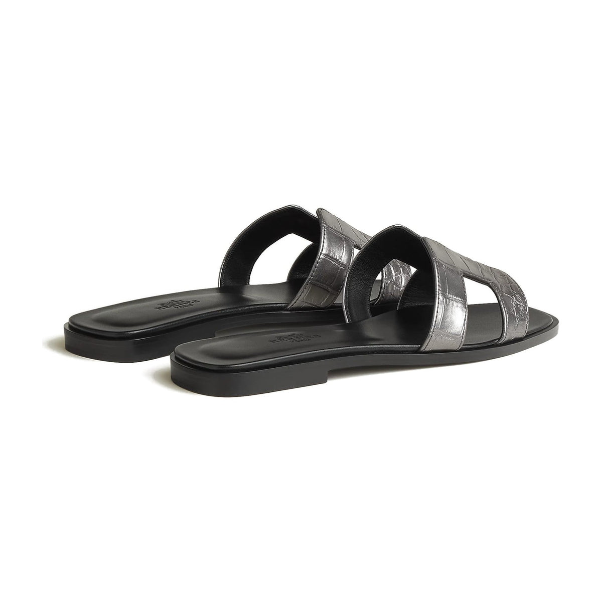 Hermes Oran Sandal Gris Argenté Box Alligator Leather