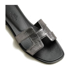 Hermes Oran Sandal Gris Argenté Box Alligator Leather