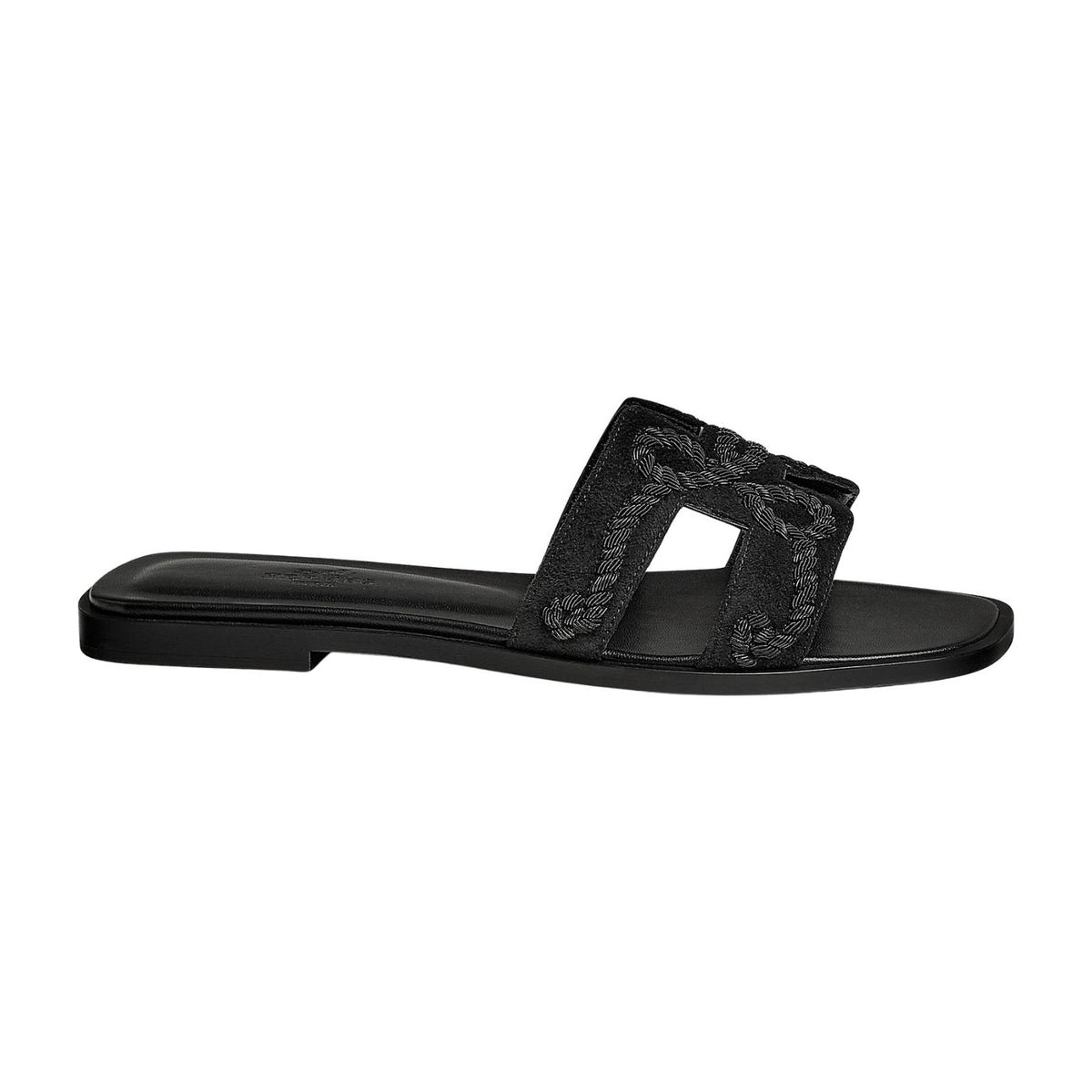 Hermes Oran Sandal Noir Box Suede Goatskin