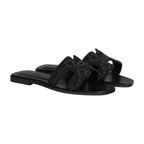 Hermes Oran Sandal Noir Box Suede Goatskin