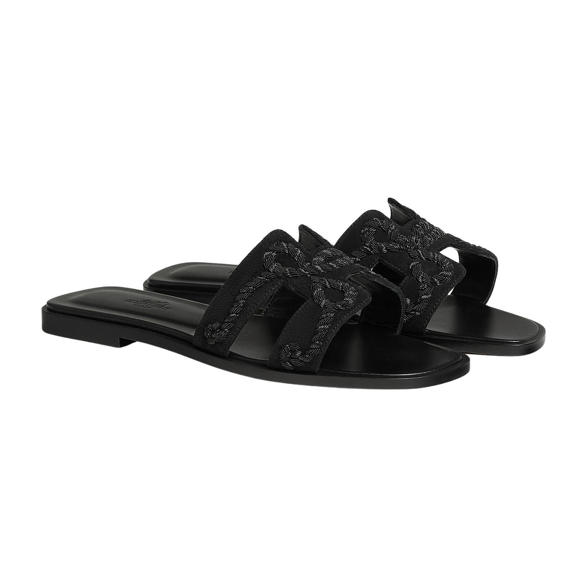 Hermes Oran Sandal Noir Box Suede Goatskin
