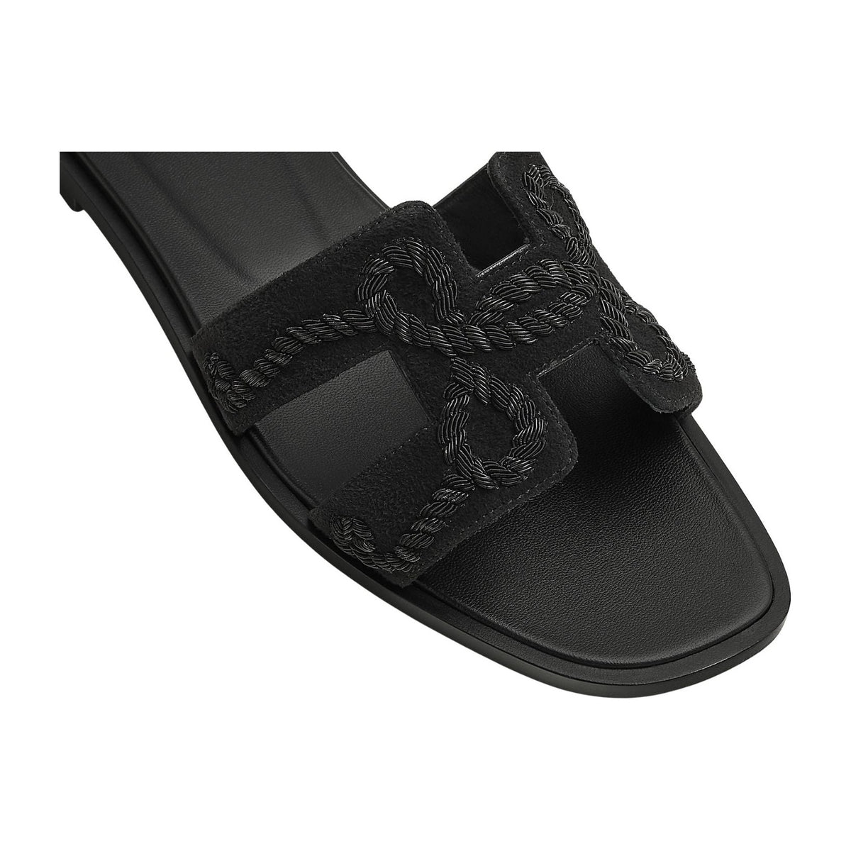 Hermes Oran Sandal Noir Box Suede Goatskin