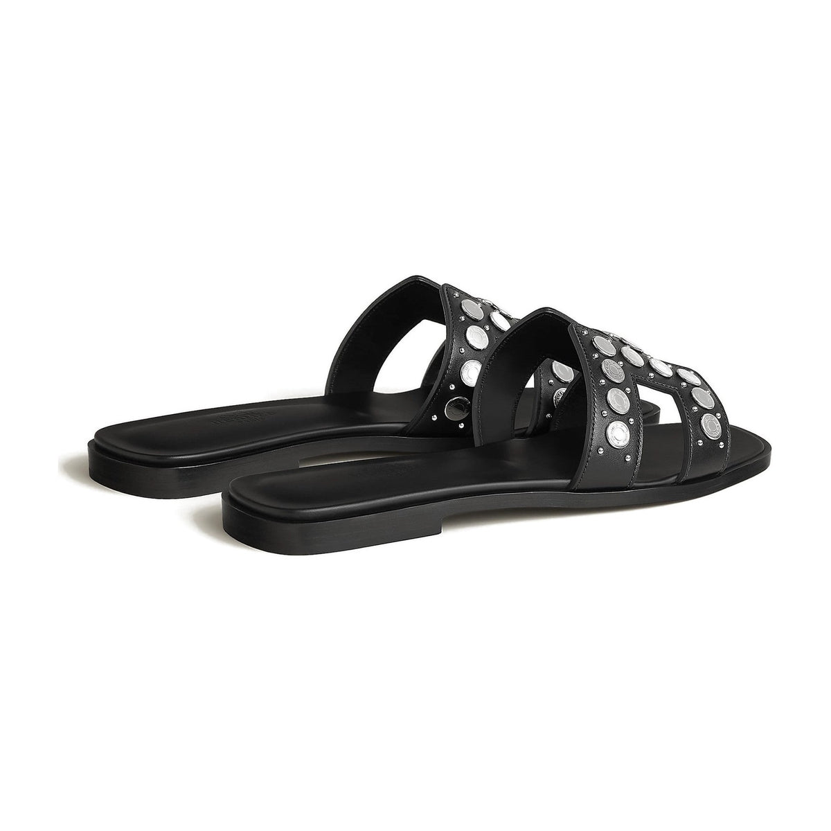 Hermes Oran Sandal Noir Box Suede Goatskin With Clou De Selle Studs