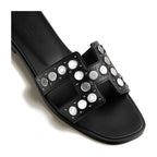 Hermes Oran Sandal Noir Box Suede Goatskin With Clou De Selle Studs