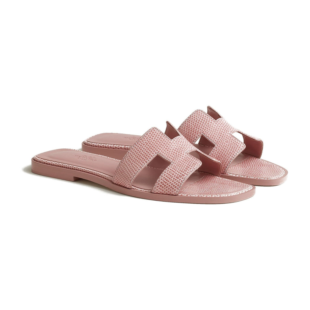Hermes Oran Sandal Rose Aquarelle Box Lizard Leather