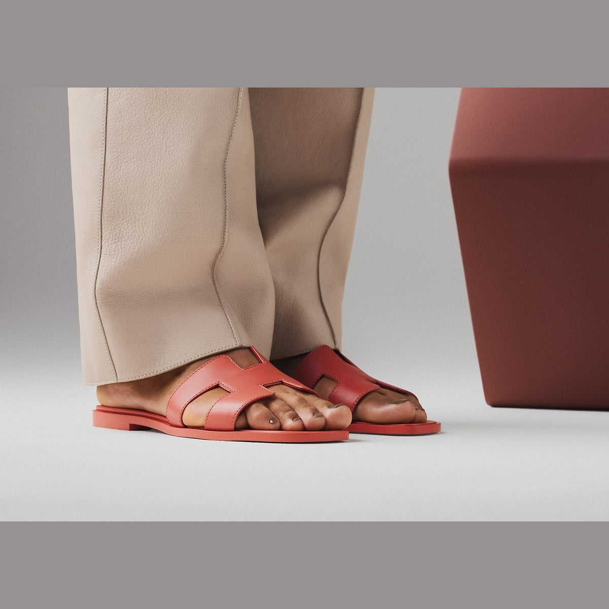 Hermes Oran Sandal Rouge Tomette Box Calfskin Leather