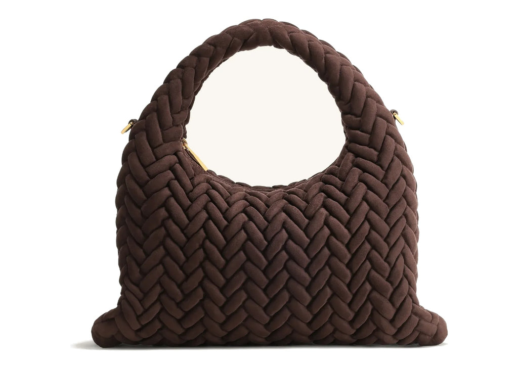 JW PEI Cora Faux Suede Quilting Handle Bag Dark Brown