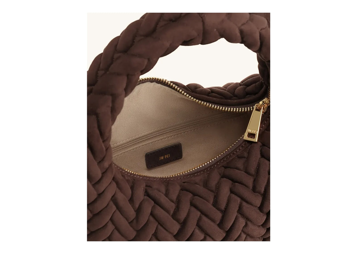 JW PEI Cora Faux Suede Quilting Handle Bag Dark Brown