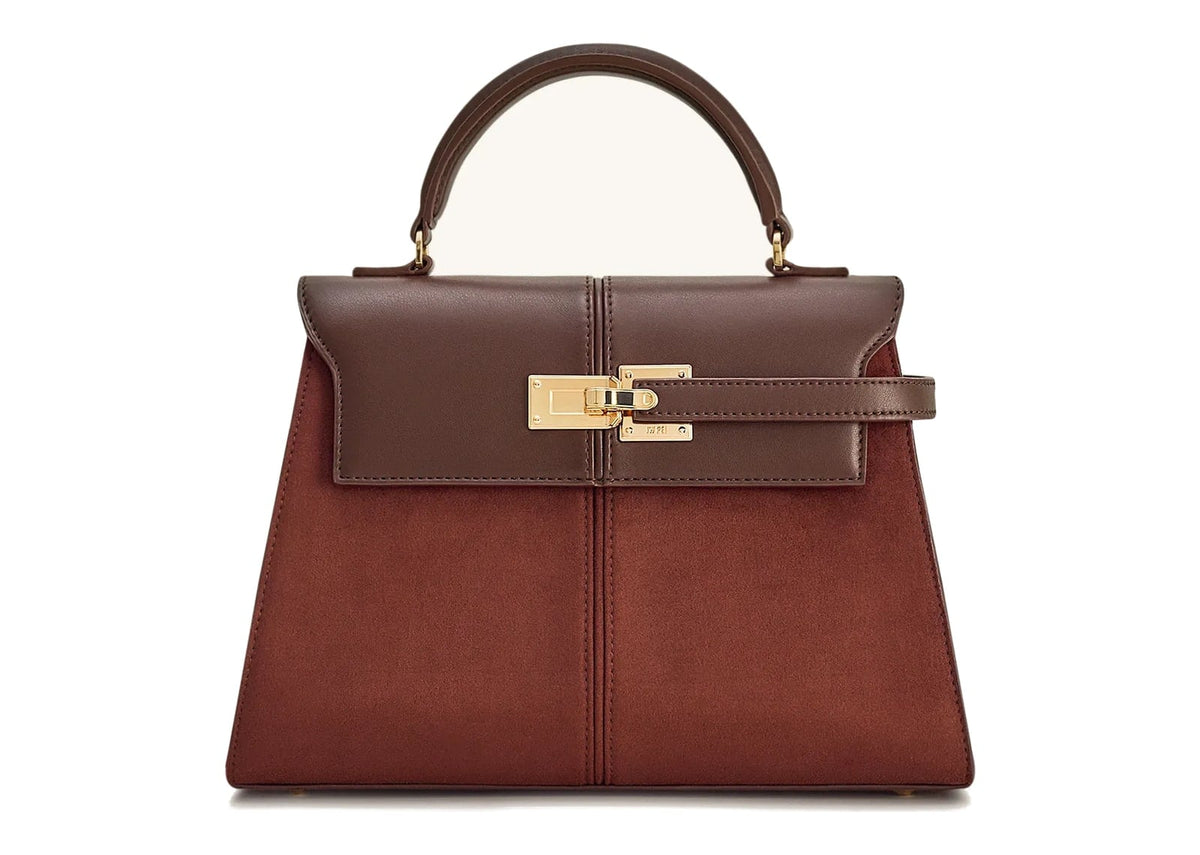 JW PEI Elise Large Faux Suede Top Handle Bag Mocha Brown