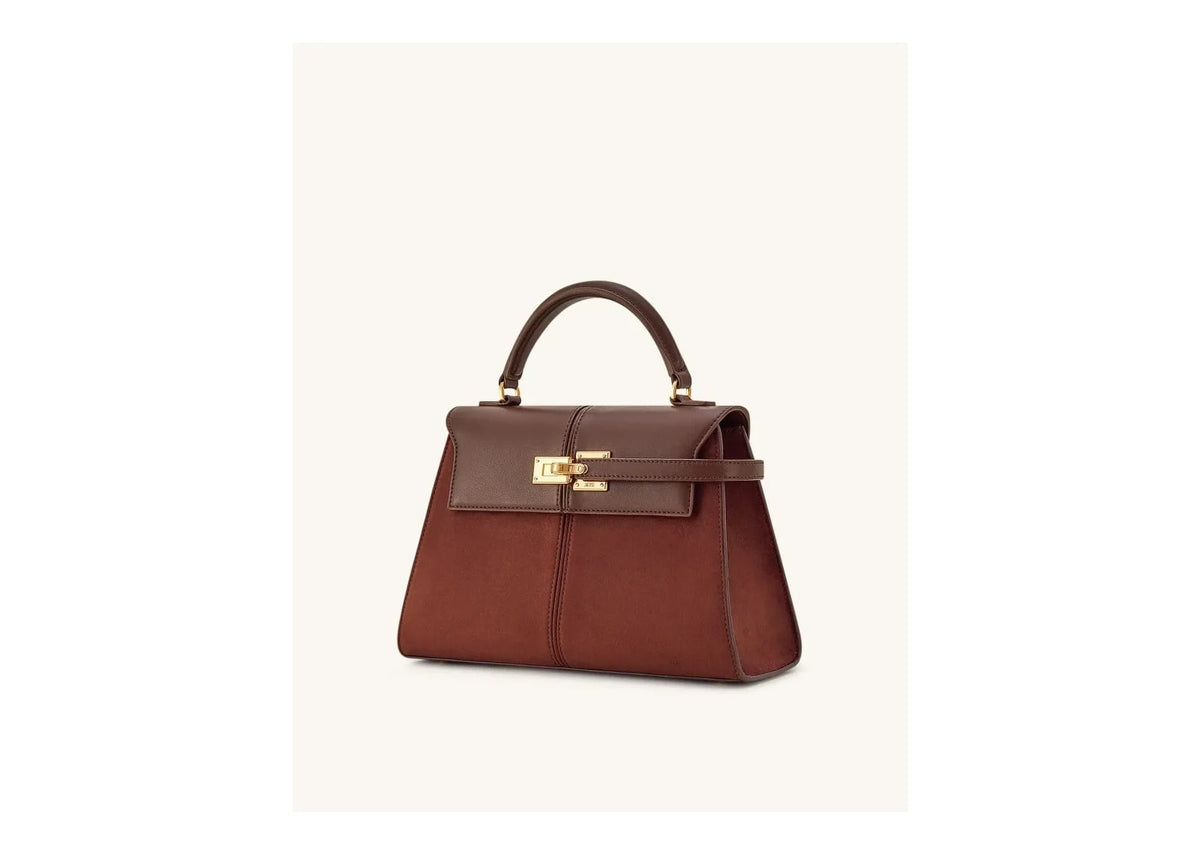JW PEI Elise Large Faux Suede Top Handle Bag Mocha Brown