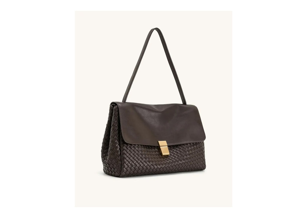 JW PEI Hilary Woven Shoulder Bag Dark Brown