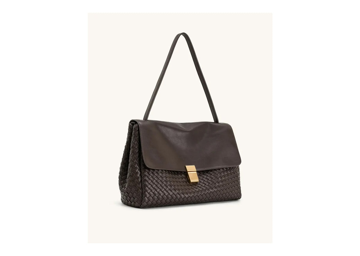 JW PEI Hilary Woven Shoulder Bag Dark Brown
