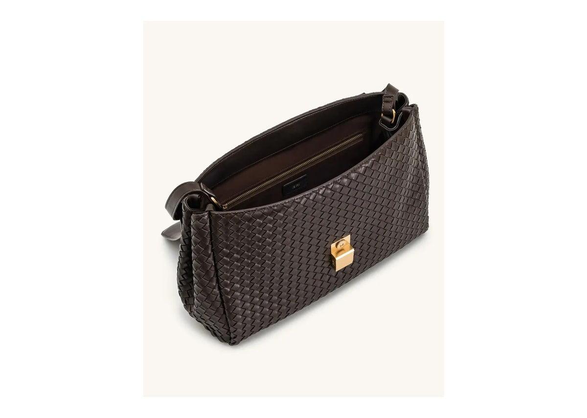 JW PEI Hilary Woven Shoulder Bag Dark Brown