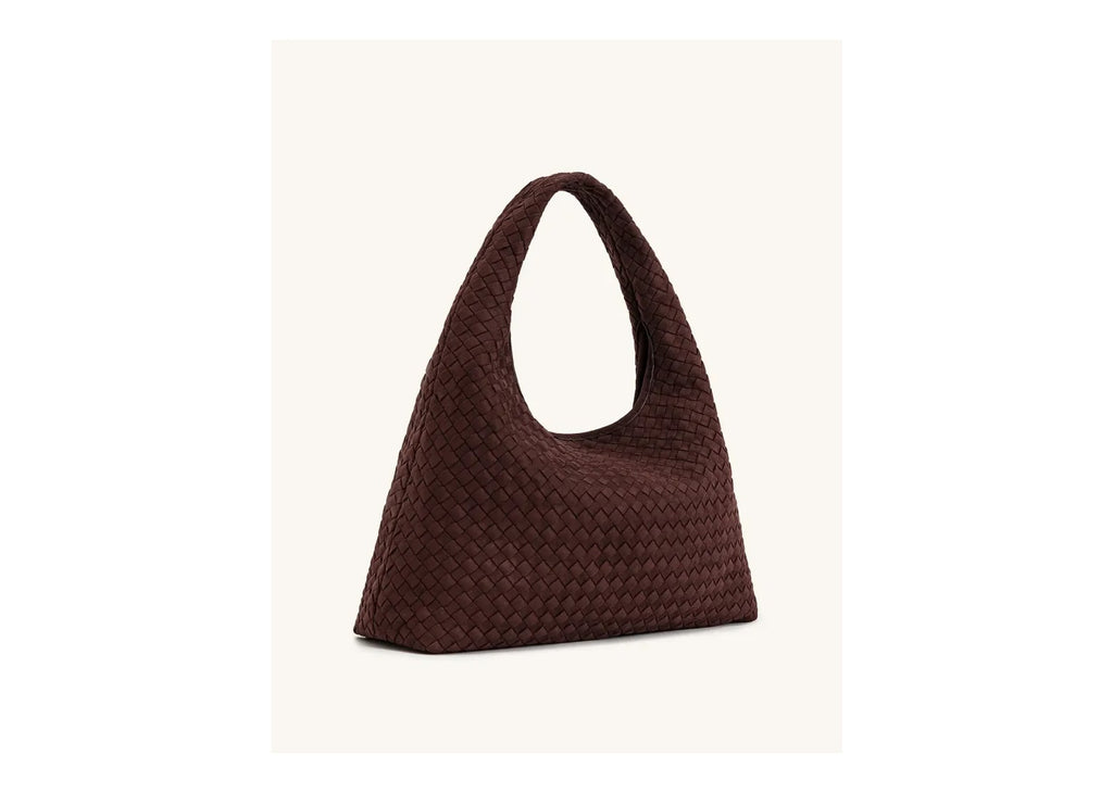 JW PEI Laura Faux Suede Woven Shoulder Bag Dark Brown