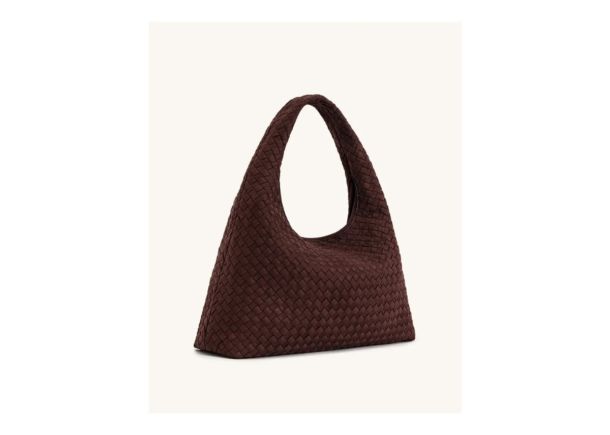 JW PEI Laura Faux Suede Woven Shoulder Bag Dark Brown