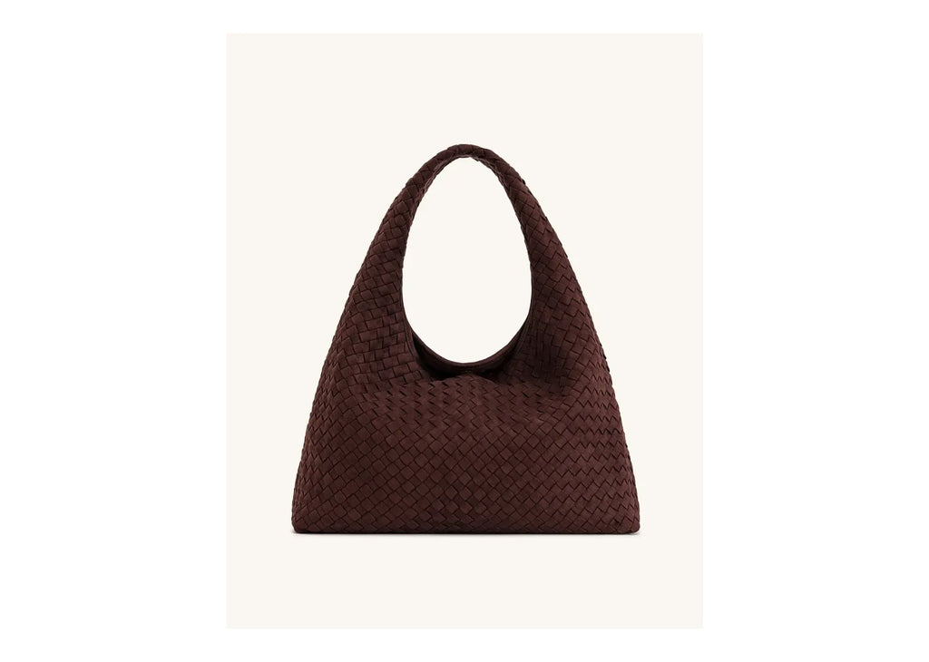 JW PEI Laura Faux Suede Woven Shoulder Bag Dark Brown