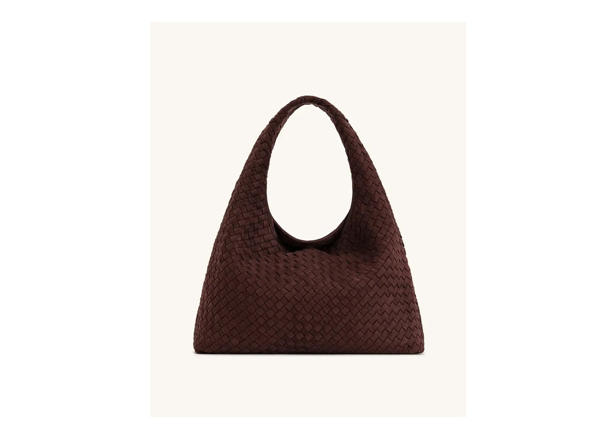 JW PEI Laura Faux Suede Woven Shoulder Bag Dark Brown