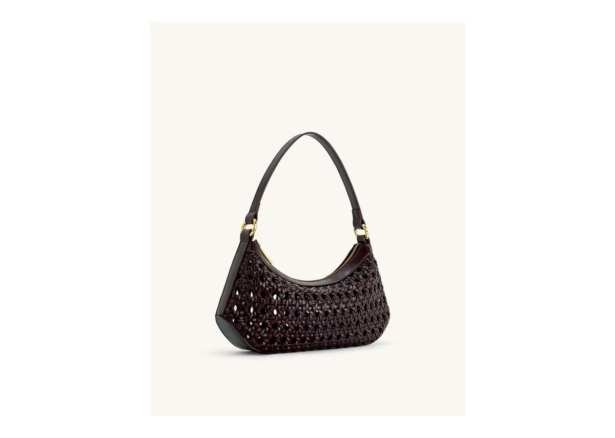 JW PEI Lily Faux Bamboo Woven Shoulder Bag Deep Claret