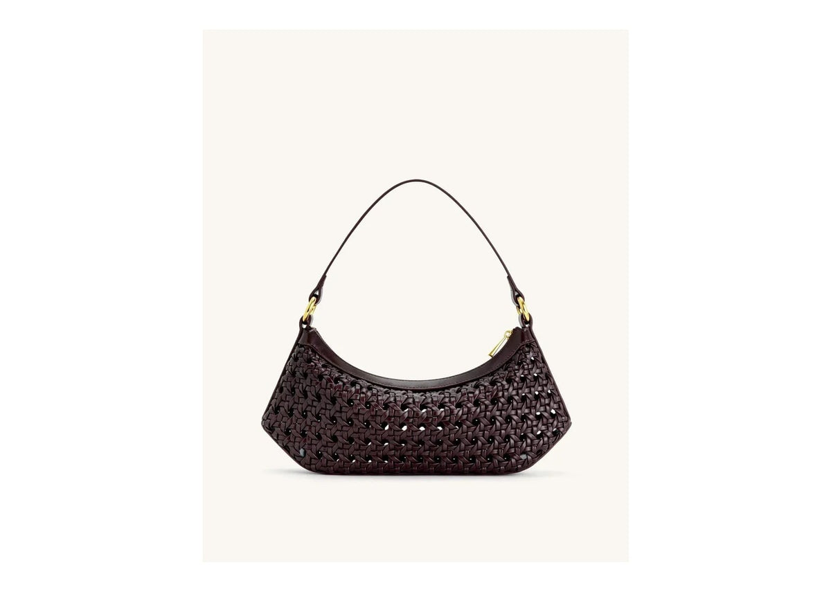 JW PEI Lily Faux Bamboo Woven Shoulder Bag Deep Claret