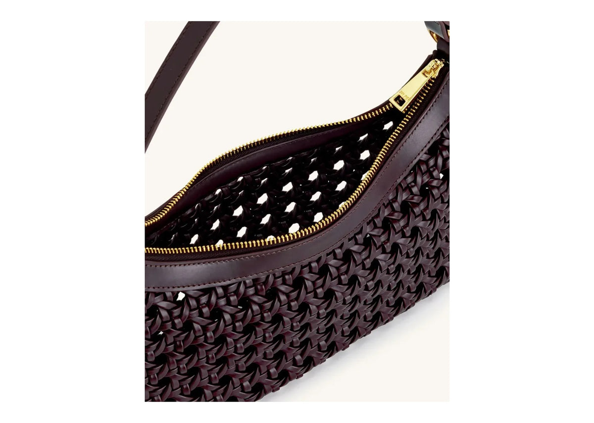 JW PEI Lily Faux Bamboo Woven Shoulder Bag Deep Claret