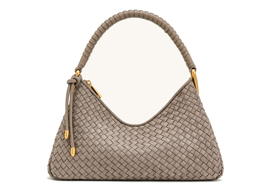 JW PEI Lorena Woven Faux Suede Shoulder Bag Stone Taupe