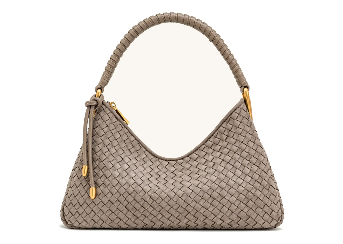 JW PEI Lorena Woven Faux Suede Shoulder Bag Stone Taupe