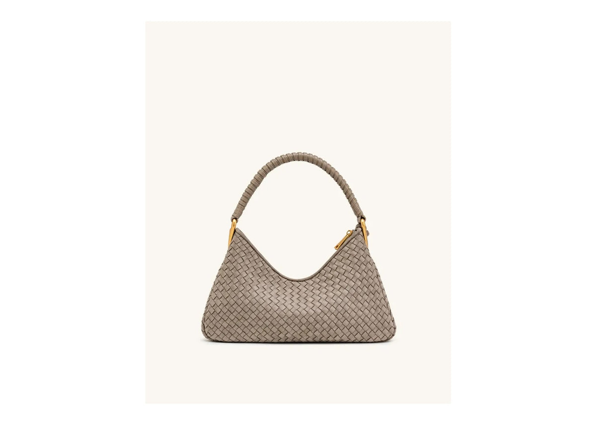 JW PEI Lorena Woven Faux Suede Shoulder Bag Stone Taupe