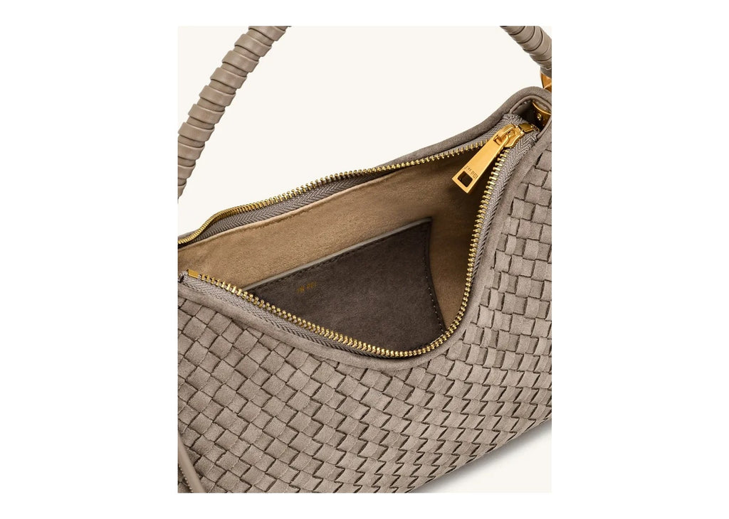 JW PEI Lorena Woven Faux Suede Shoulder Bag Stone Taupe