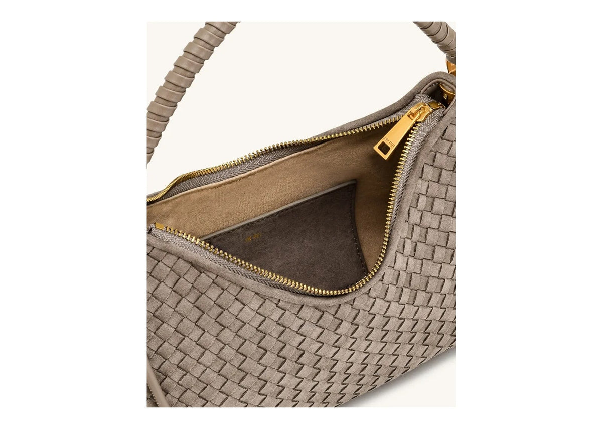 JW PEI Lorena Woven Faux Suede Shoulder Bag Stone Taupe